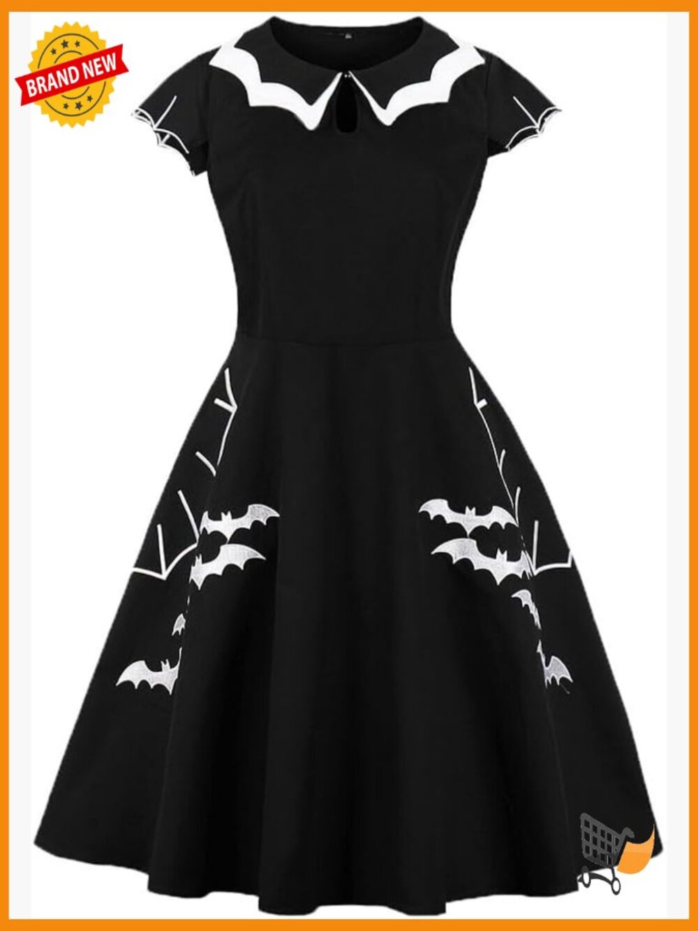 Spider Web Embroidery Vintage Fit & Flare Dress Cap Sleeve Knee-Length